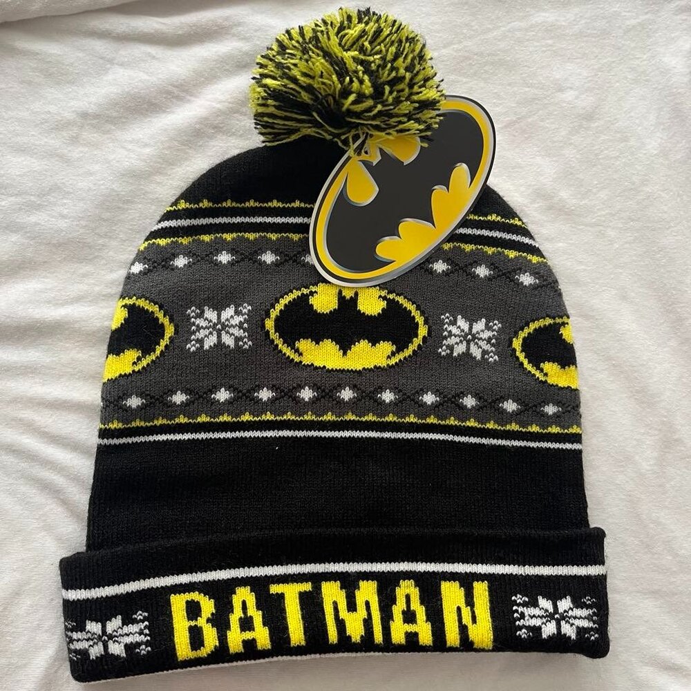 Batman Beanie hat knit pom pom winter